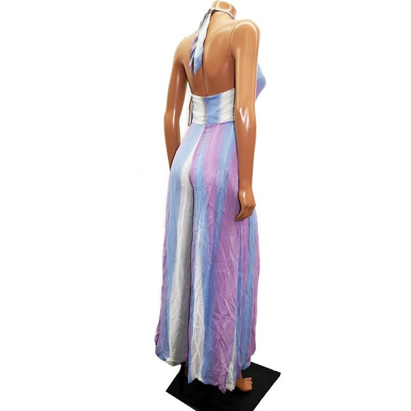 Muse by Christian CHENAIL dreamy Deep V Palazzo jumpsuit Halter neck Size 6 - Picture 5 of 6